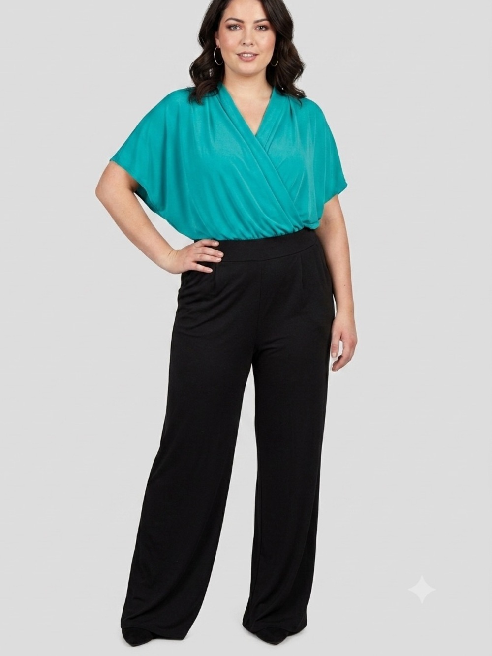 NINA LEONARD One Piece Jumpsuit Green Top Black Elastic Cuff Bottom size XL